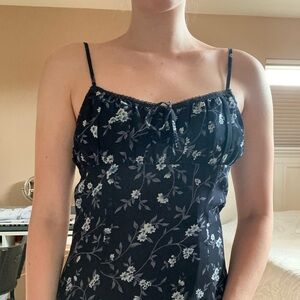 Navy Blue Floral Babydoll Dress